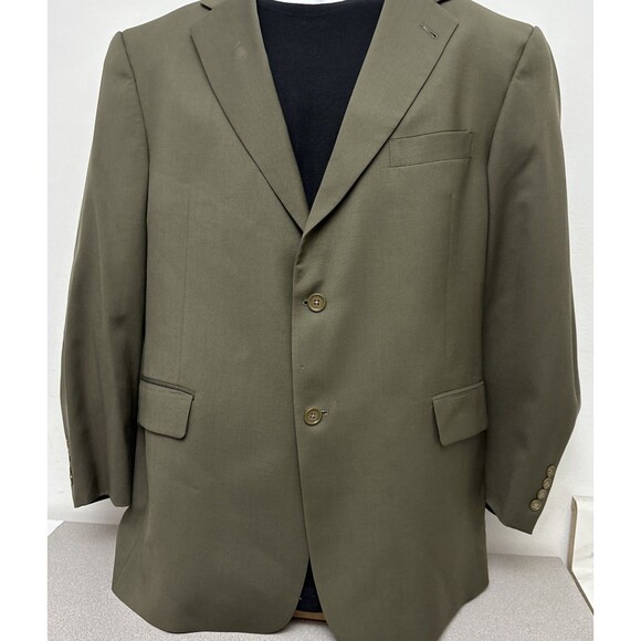 Hart Schaffner Marx Mens Suit Olive Green Worsted Wool 2 Piece 46S 42 X 27
